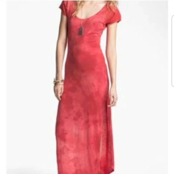 Free People Dresses & Skirts - Free People Strawberry Maxi Dress Knit Lace Crochet Back  Coral Pink M